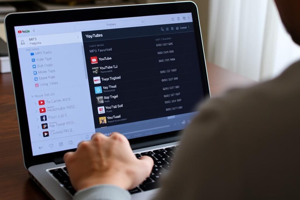 Person creating a playlist with converted YouTube MP3 files