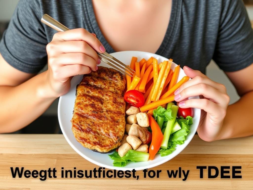 Person eating a balanced meal representing maintenance calories