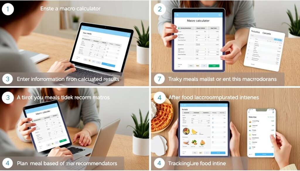 Person following step by step process of using a macro calculator