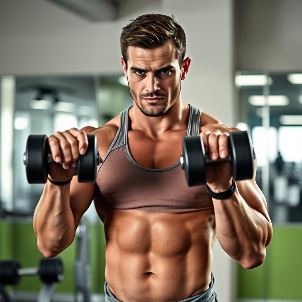 Person lifting weights in a gym for muscle building