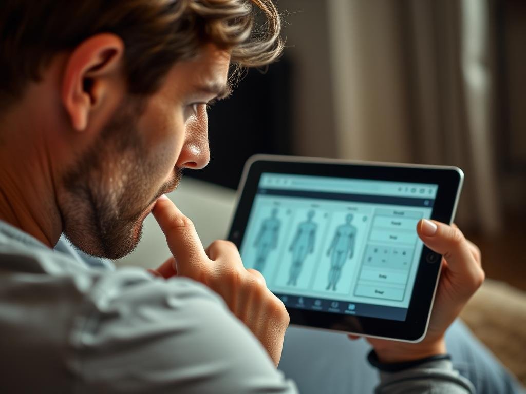 Person looking at body type calculator results with a thoughtful expression