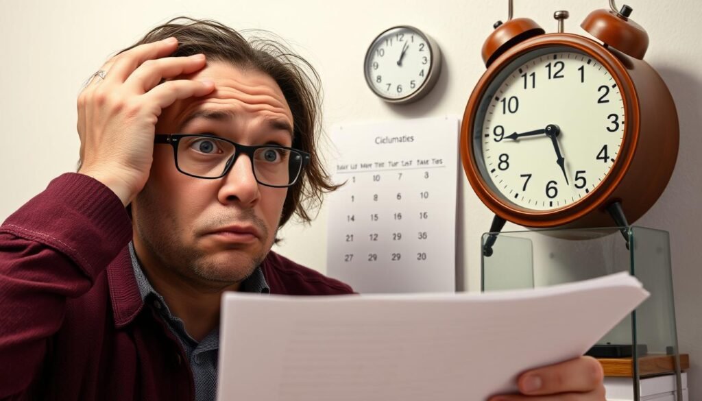 Person looking confused while trying to calculate time duration manually
