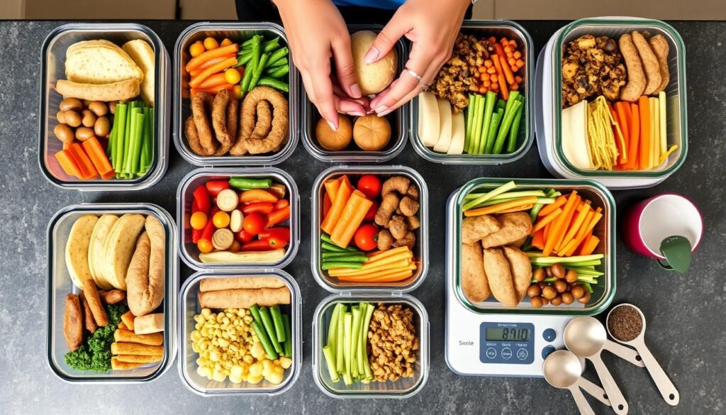 Person meal prepping balanced meals for the week based on TDEE