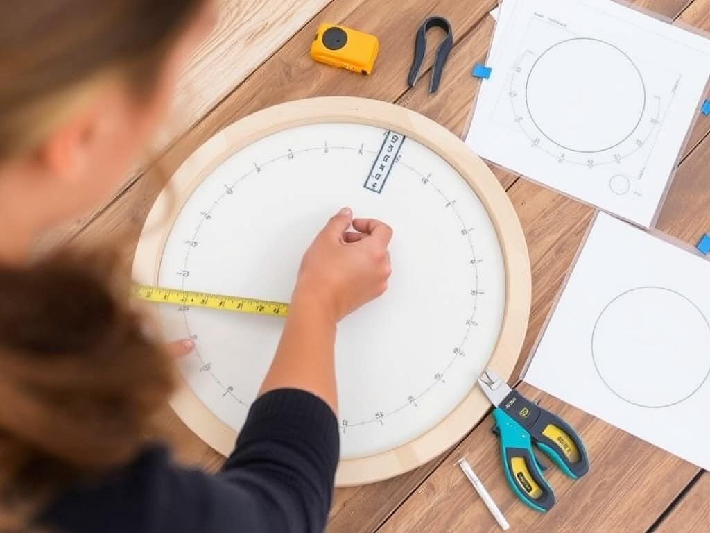 Person measuring for a circular garden design