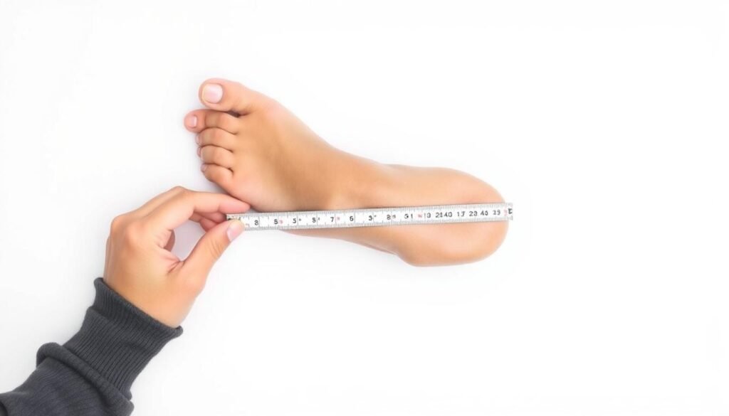 Person measuring their foot length for accurate shoe size conversion CalculatorHunt Person measuring their foot length for accurate shoe size conversion