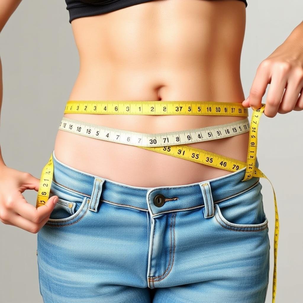 Person measuring waist-to-hip ratio with tape measure