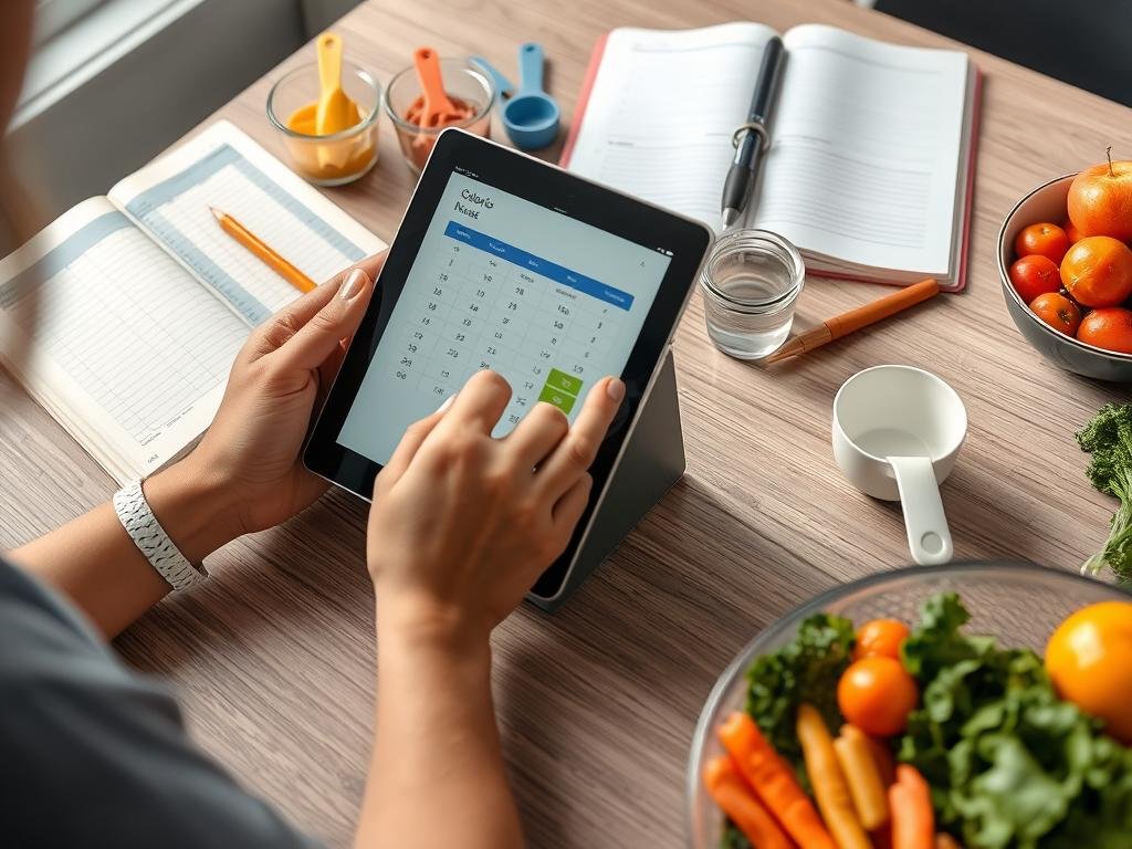 Person reviewing calorie calculator results and planning meals accordingly