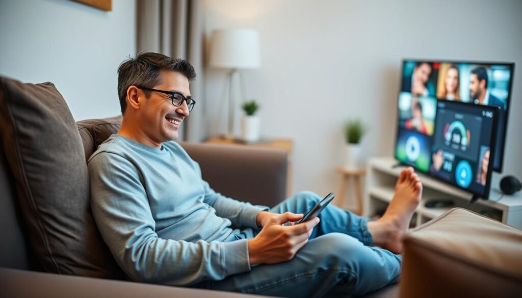 Person satisfied with their optimized internet connection