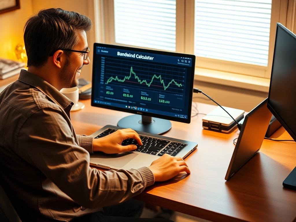 Person using a Bandwidth Calculator on laptop