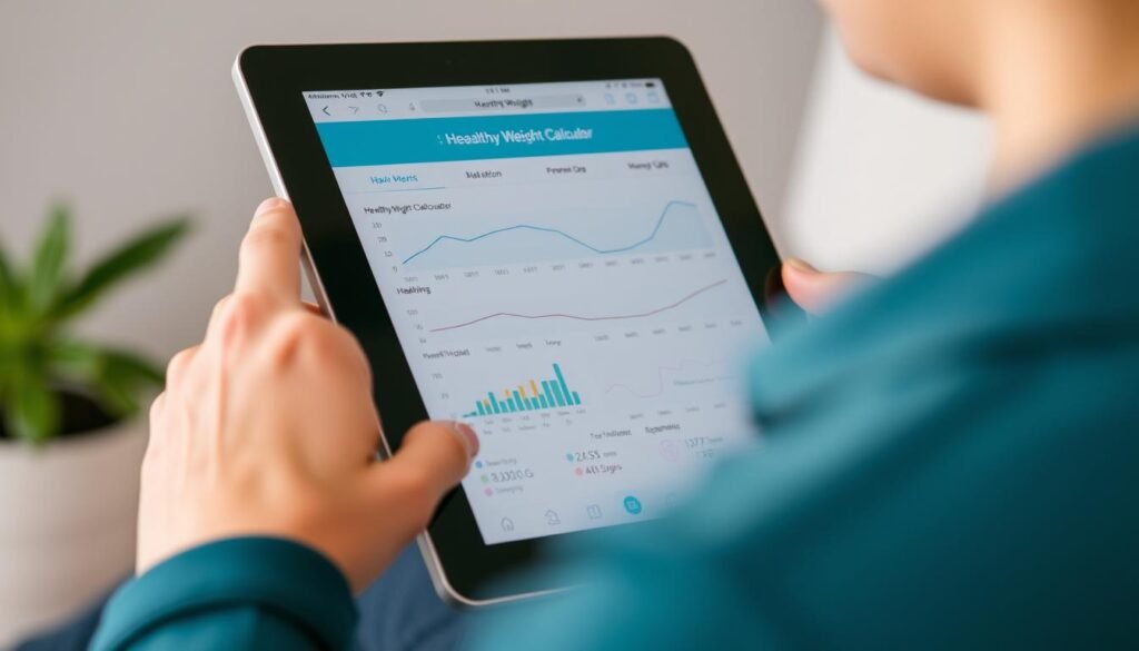 Person using a Healthy Weight Calculator on a tablet device