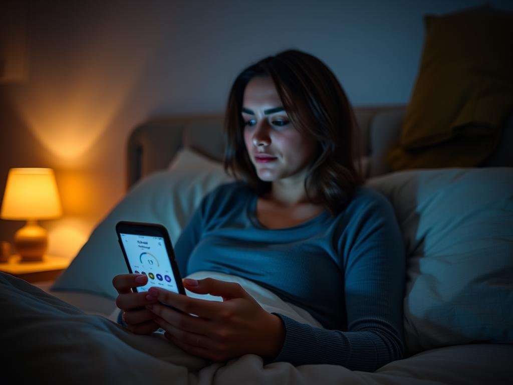 Person using a sleep calculator on a smartphone before bedtime