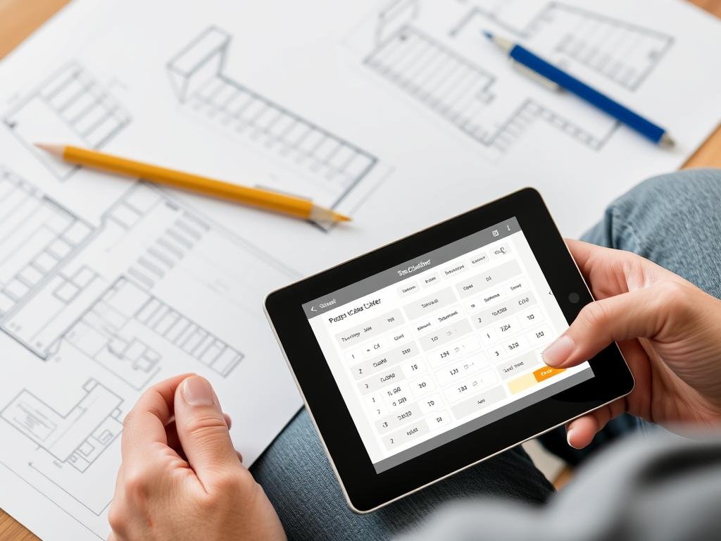 Person using a stair calculator to plan a staircase project