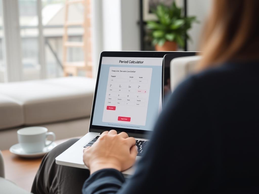 Person using a web-based period calculator on a laptop