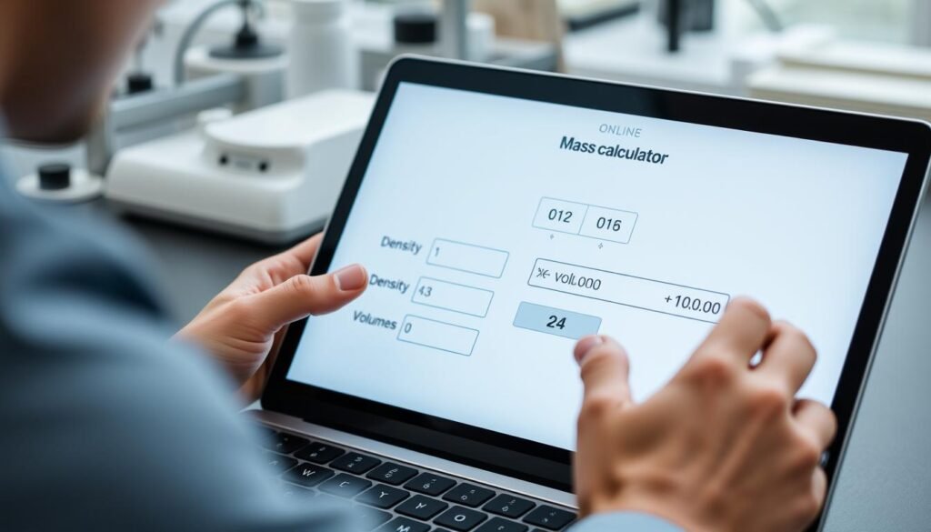 Person using an online mass calculator on a computer