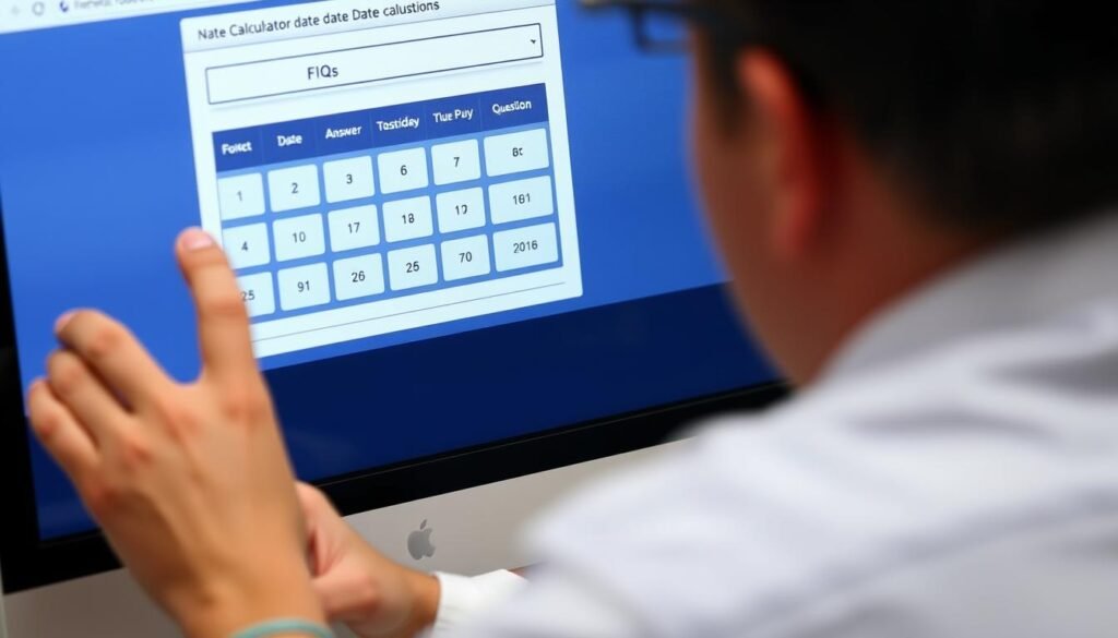 Person using date calculator to answer frequently asked questions