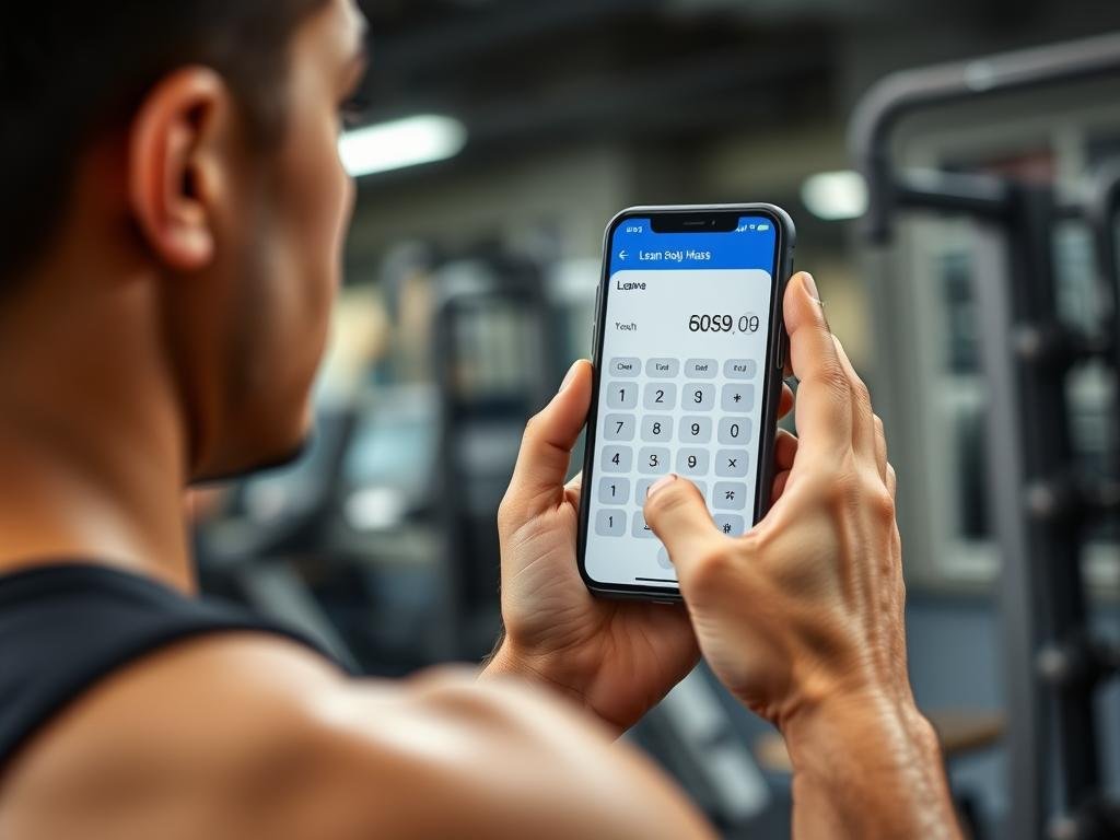 Person using the lean body mass calculator on a smartphone