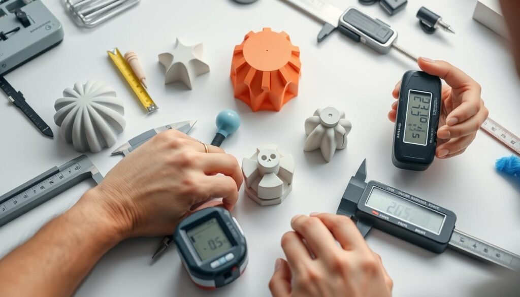 Person using various measuring tools for accurate volume calculation