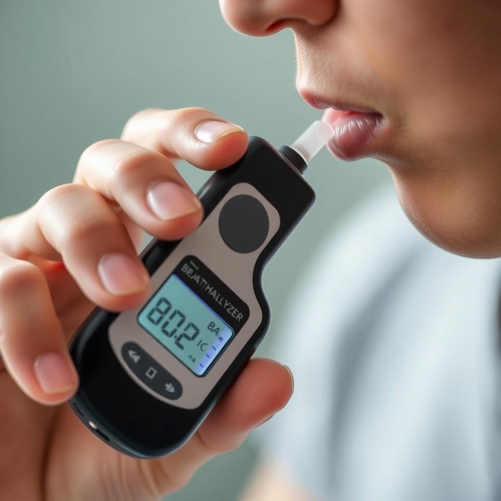 Personal breathalyzer device being used to test BAC
