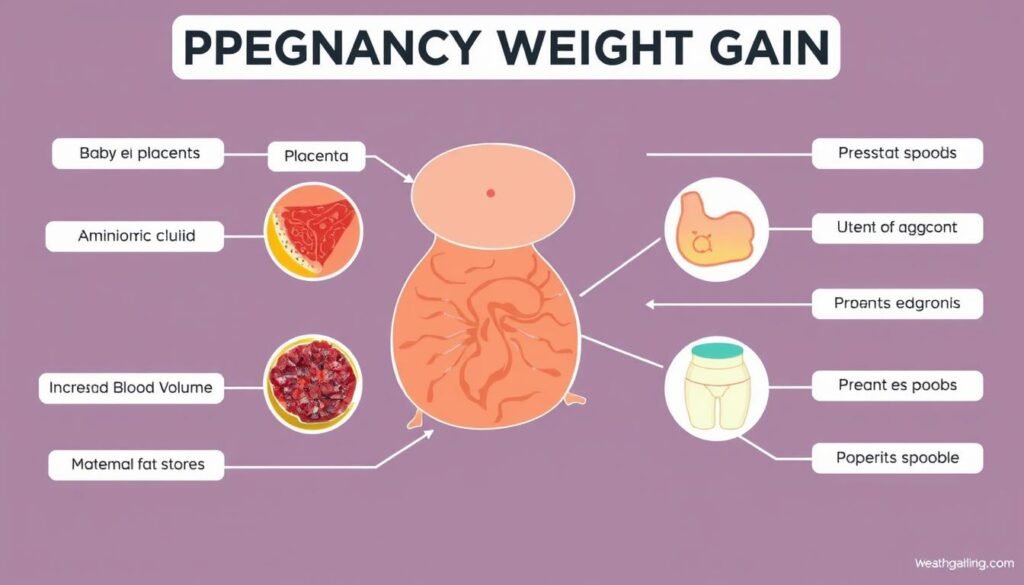 Pregnancy weight gain distribution chart showing where weight is gained