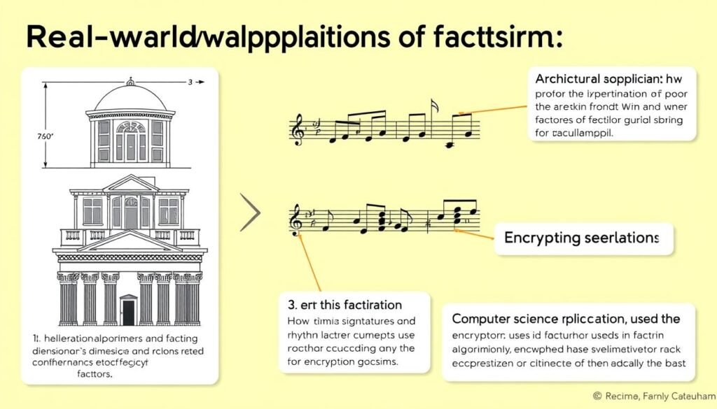 Real world applications of factoring in architecture music and computer science