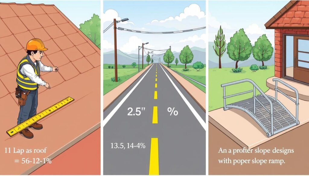 Real world applications of slope in construction road design and accessibility ramps with Slope Calculator relevance