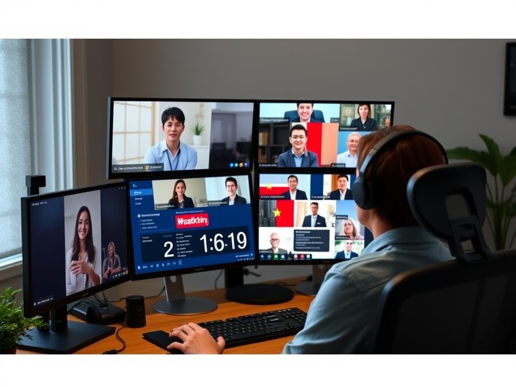 Remote worker coordinating with international team members