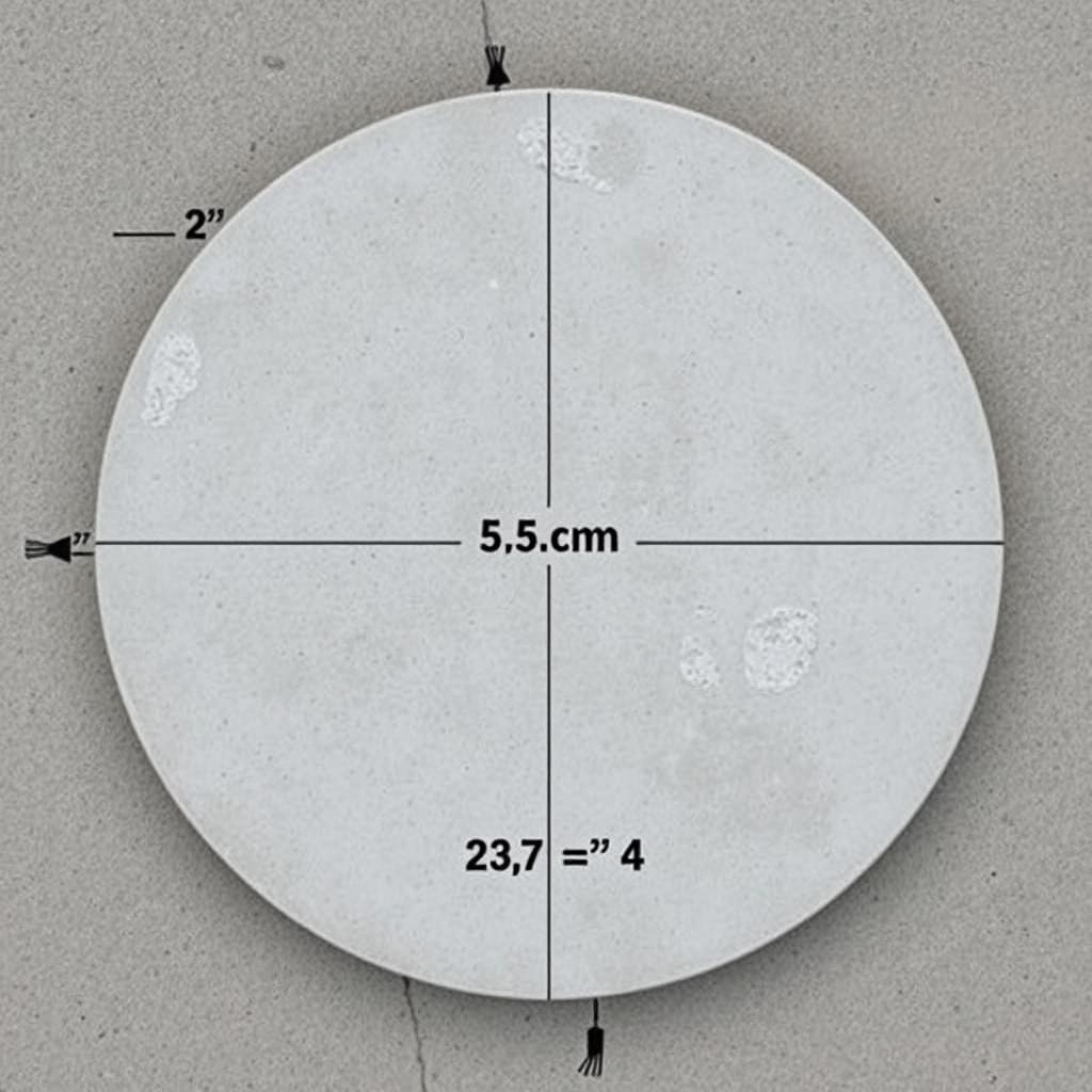 Round concrete slab with diameter measurement markers