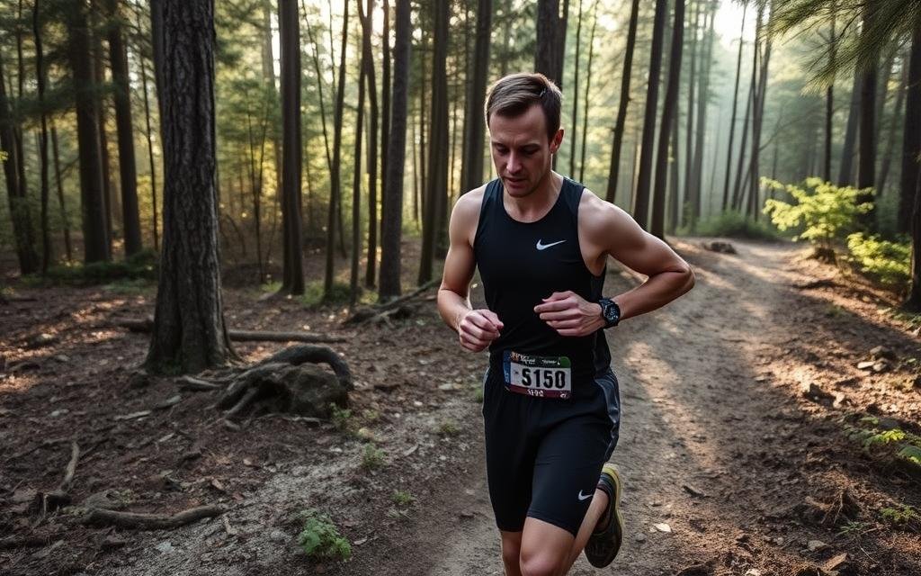 Runner adjusting pace while running uphill on a trail