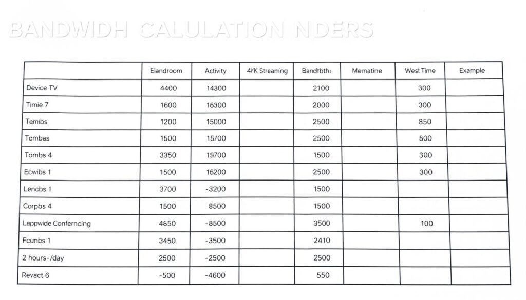 Sample bandwidth calculation worksheet