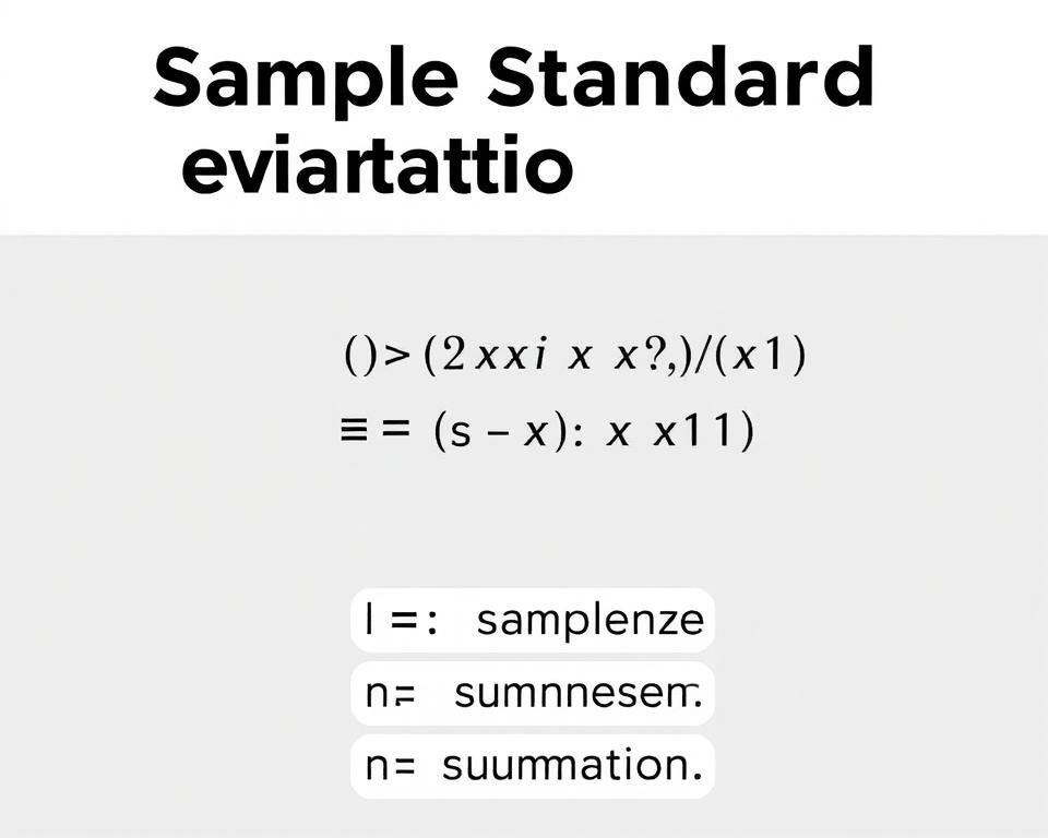 Sample standard deviation formula with mathematical notation and explanation of each component