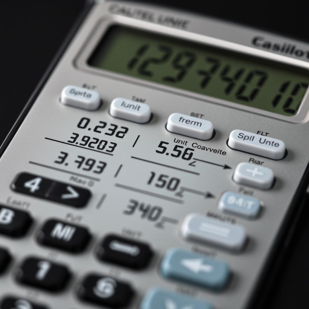 Scientific calculator showing unit conversion calculations
