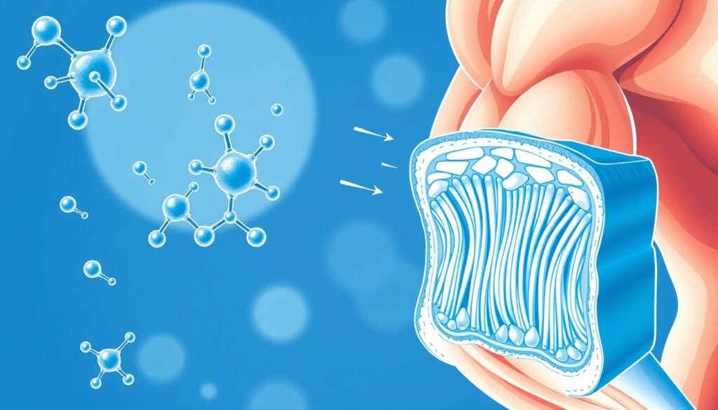Scientific illustration of protein molecules and their role in muscle building and recovery