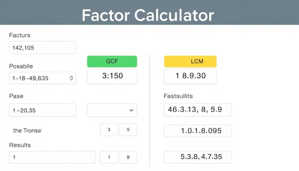 Screenshot of a factor calculator interface showing various factoring capabilities