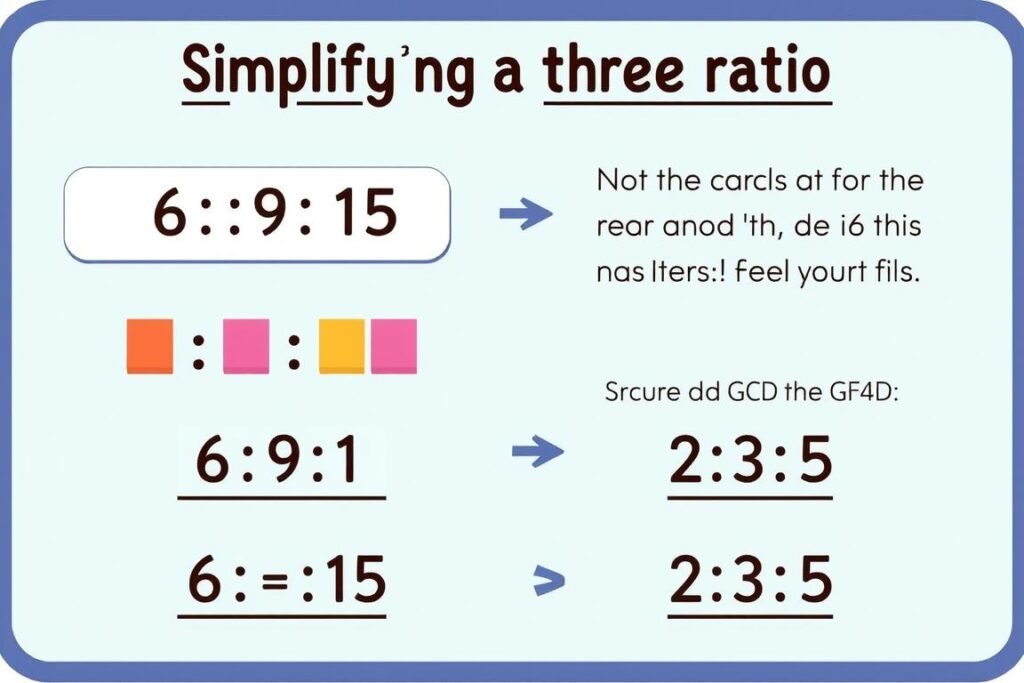 Simplifying a three term ratio example with visual representation