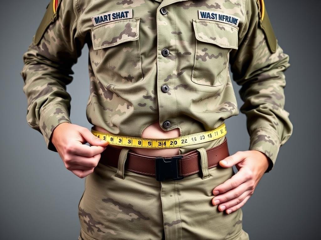 Soldier measuring waist circumference for Army Body Fat Calculator
