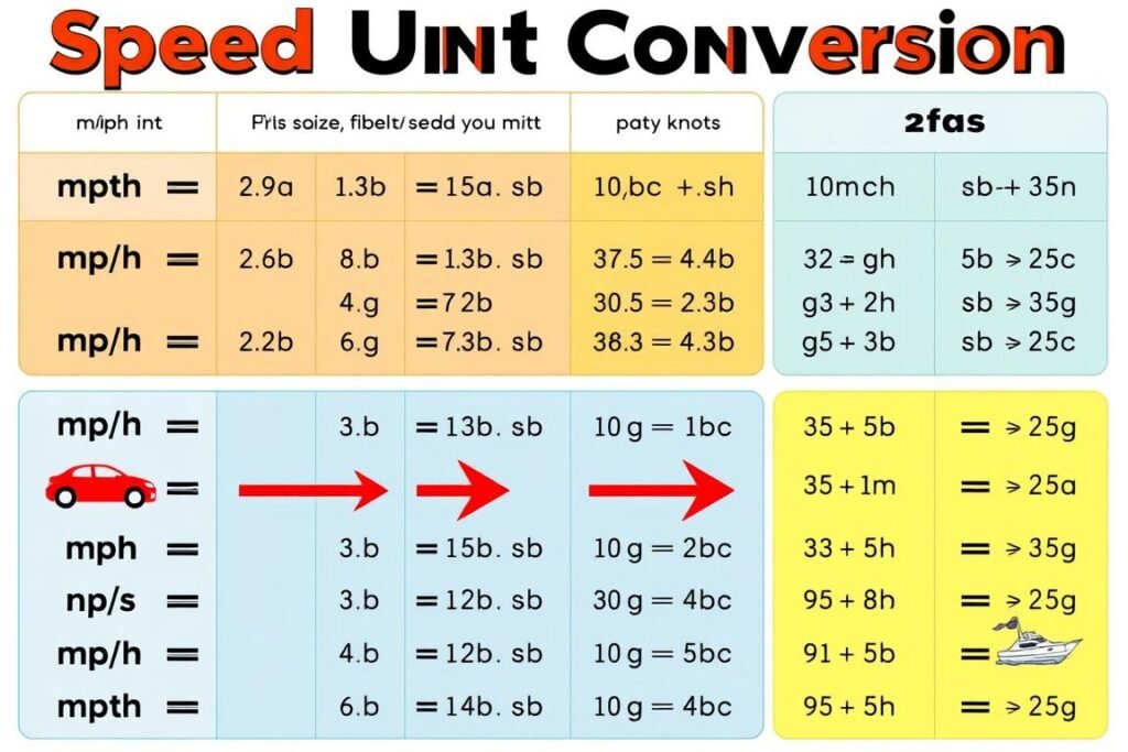 Speed unit conversion chart showing relationships between mph kmh ms and knots