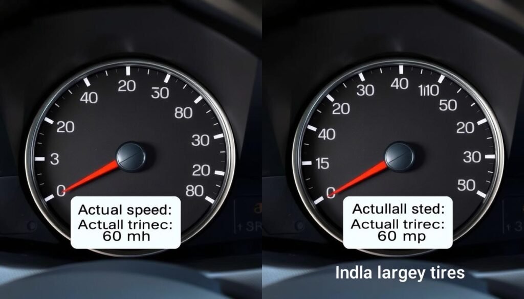 Speedometer showing difference between actual and indicated speed with different tire sizes