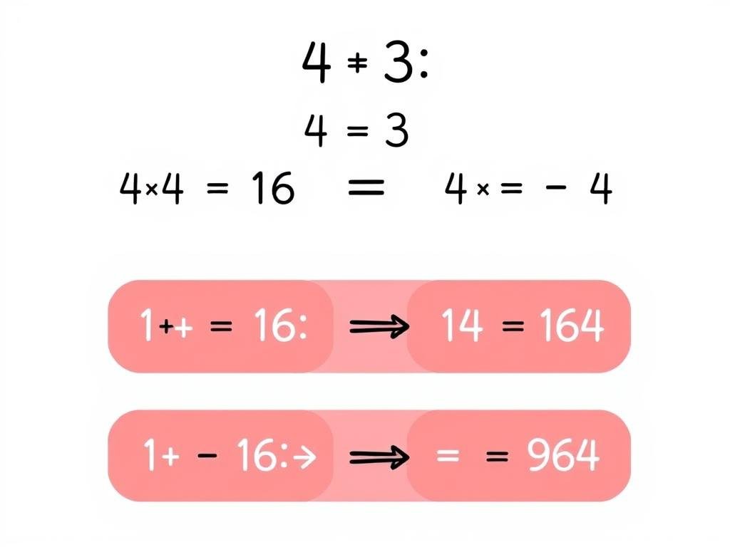 Step by step calculation of 4 raised to power 3 showing 4×4×4=64