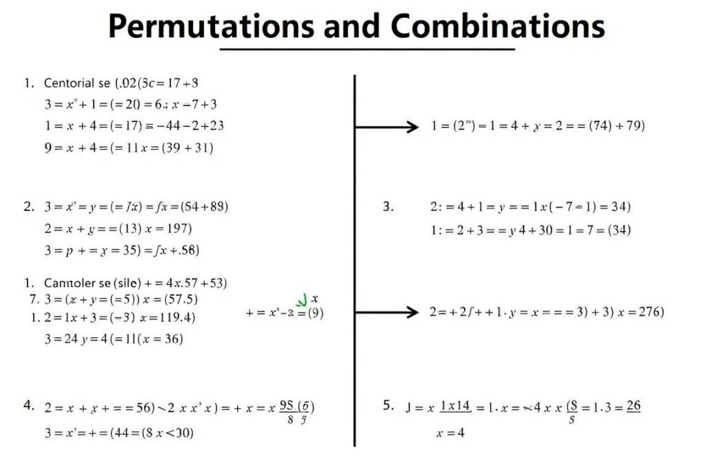 Step by step calculation process for permutations and combinations