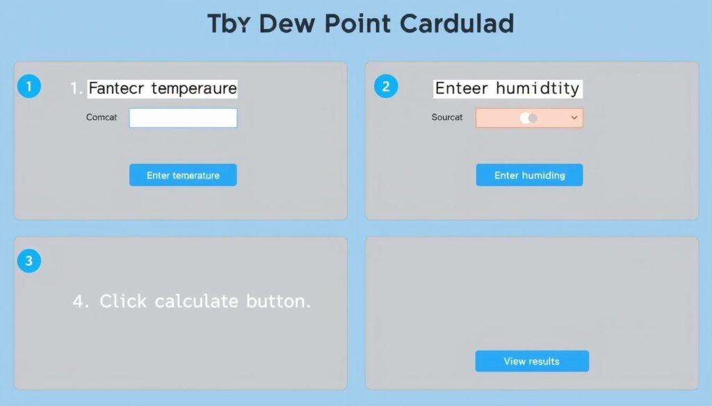 Step by step guide showing how to use the Dew Point Calculator interface