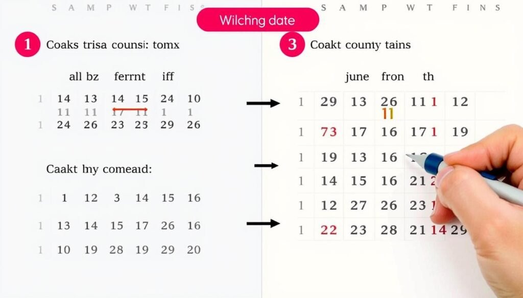 Step by step manual calculation of days between dates on calendar