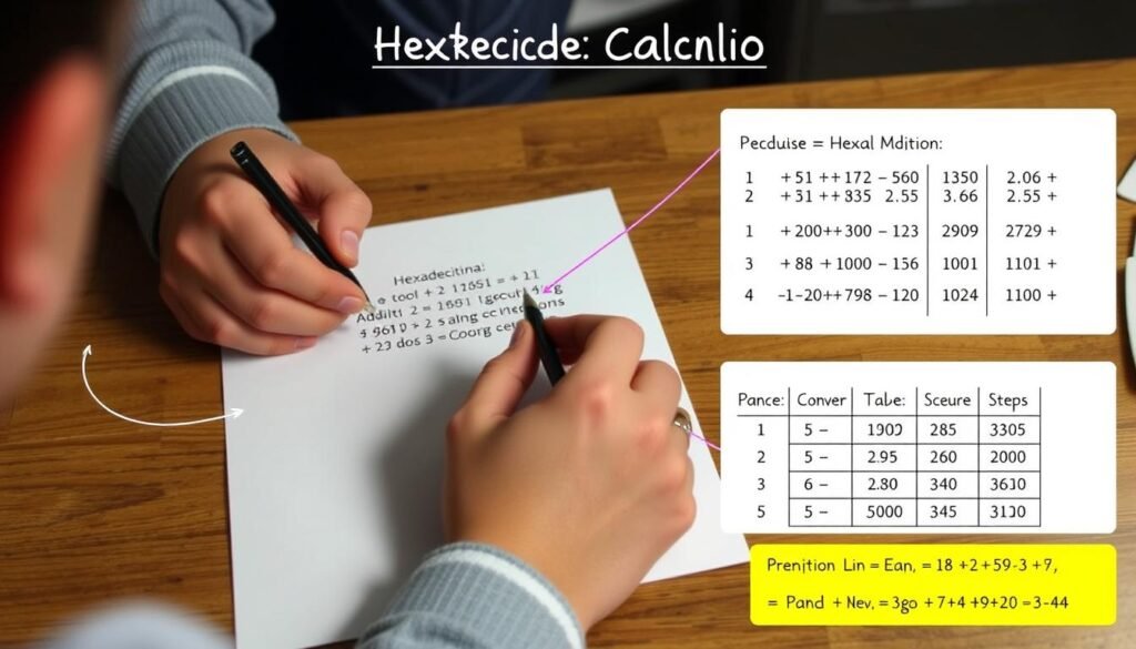 Step by step manual hexadecimal calculation process