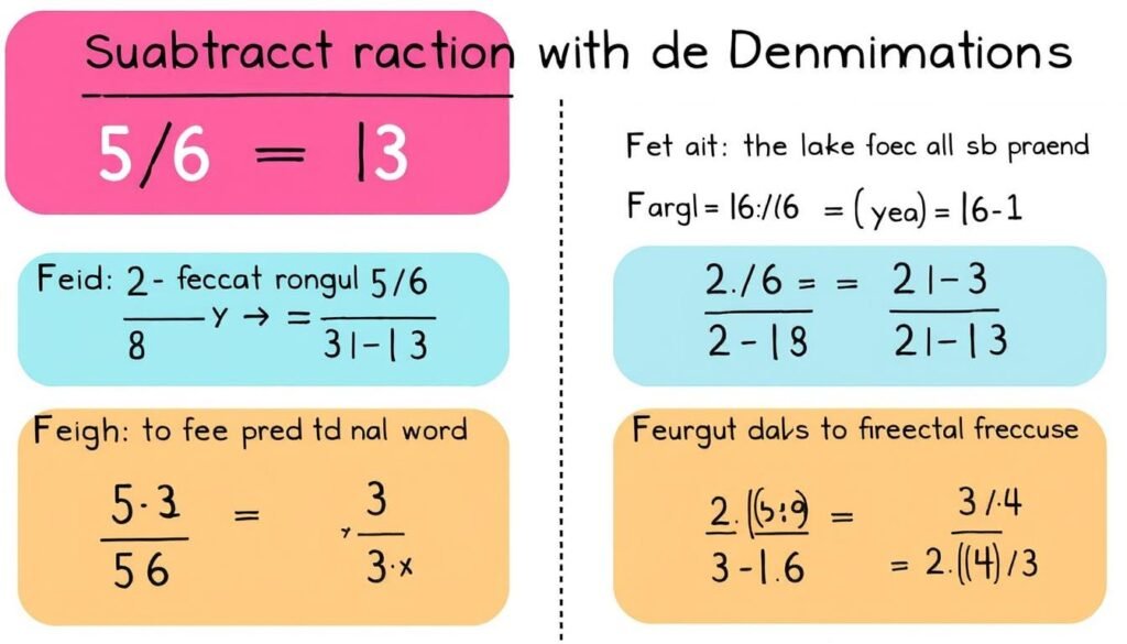 Step by step process of subtracting fractions with different denominators