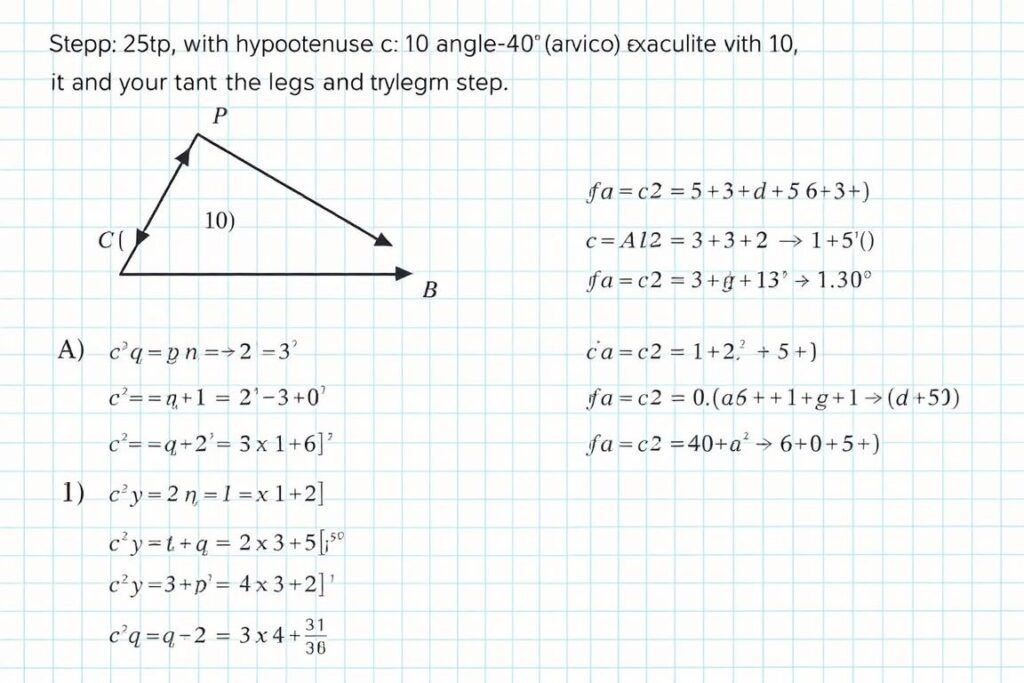 Step by step solution of a right triangle with one angle and hypotenuse known