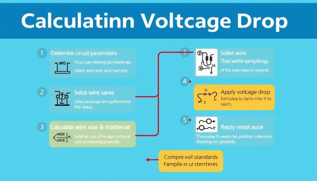 Step by step voltage drop calculation process with numbered steps