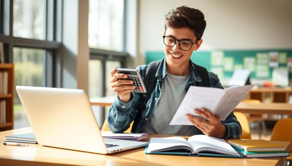 Student confidently planning academic goals with grade calculator results