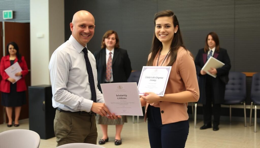 Student receiving scholarship award based on high GPA achievement