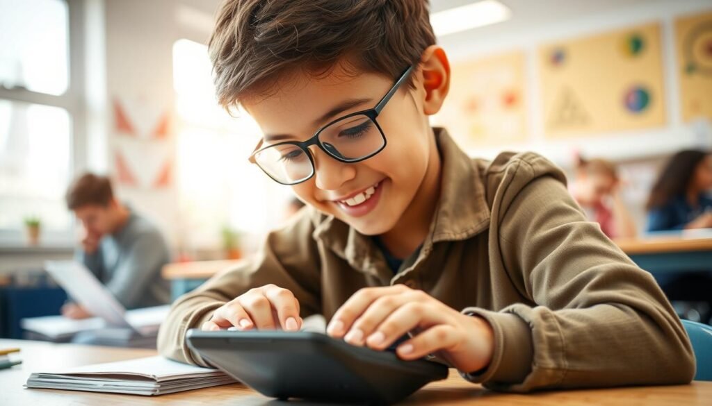 Student successfully using scientific calculator to solve complex math problem