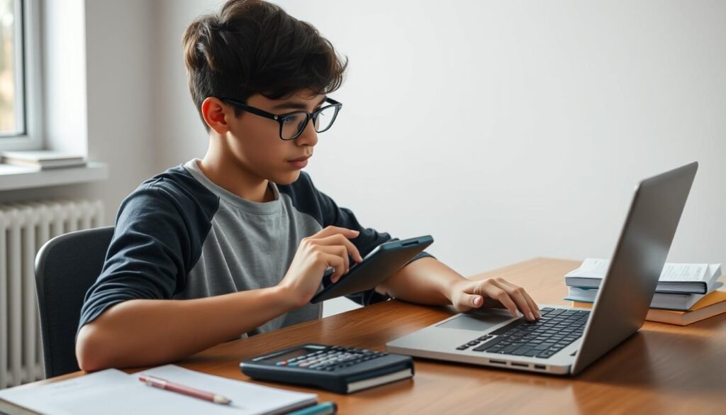 Student using a Grade Calculator to track academic progress