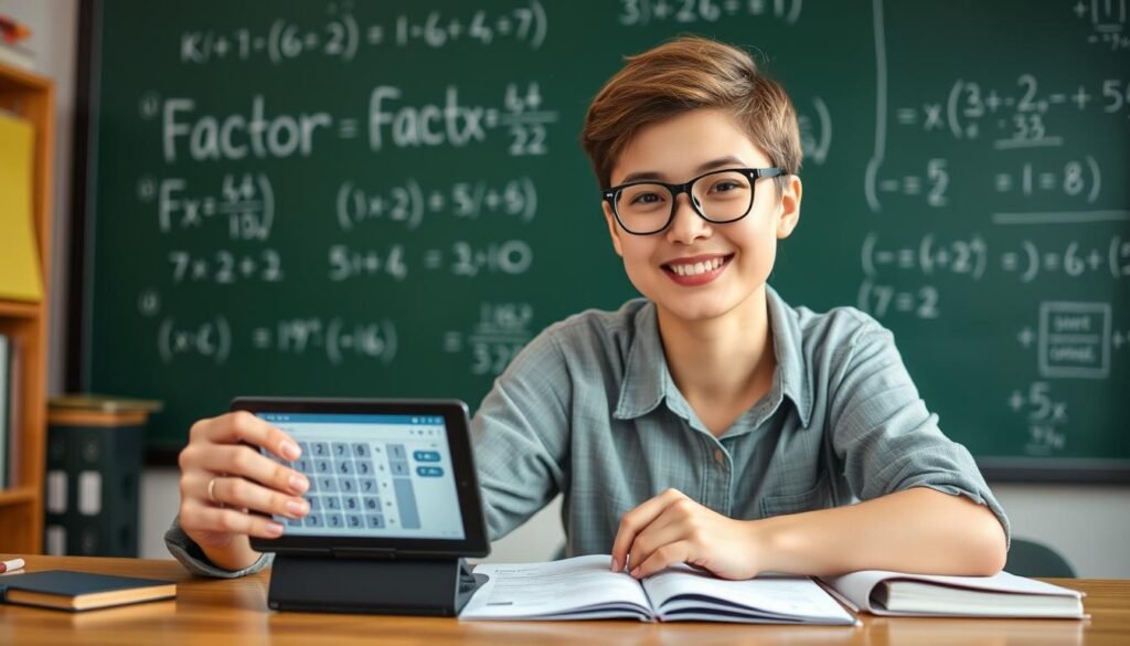 Student using a factor calculator to solve complex mathematical problems efficiently